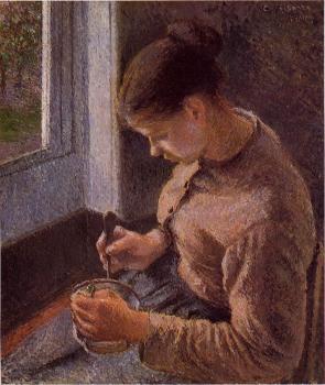 Camille Pissarro : Breakfast, Young Peasant Woman Taking Her Coffee
